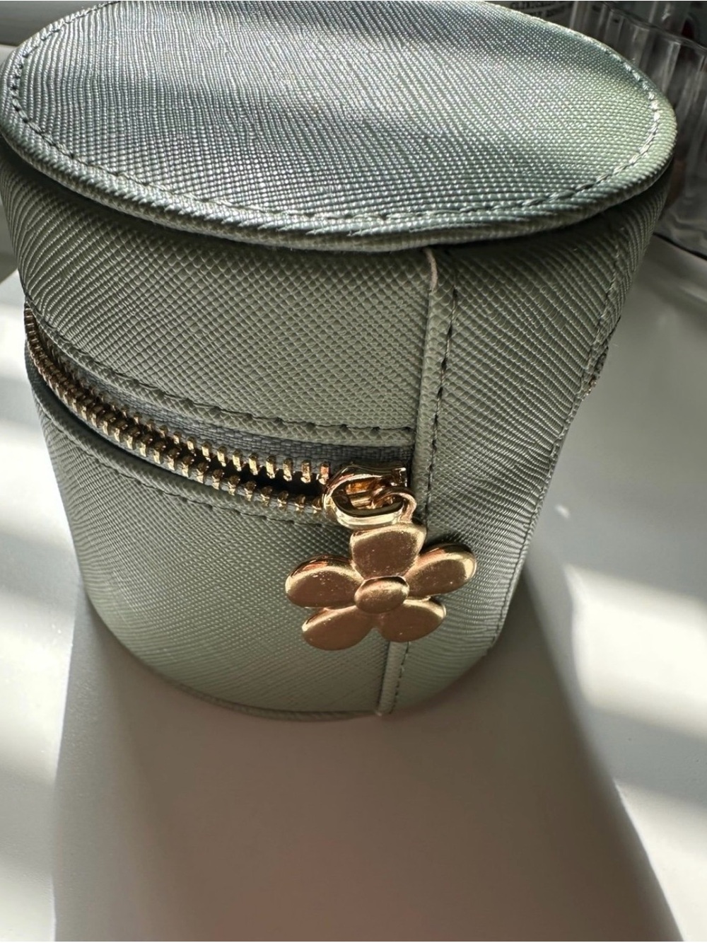 Paper source sage green Travel Jewelry Case with Gold Flower Zipper